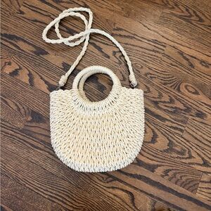 Woven trendy cream basket crossbody bag